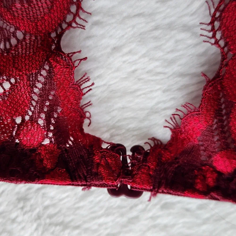 Victoria's Secret Lace Bralette Womens Large Red Floral Romantic Boho Bra - Picture 8 of 13